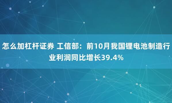 怎么加杠杆证券 工信部：前10月我国锂电池制造行业利润同比增长39.4%